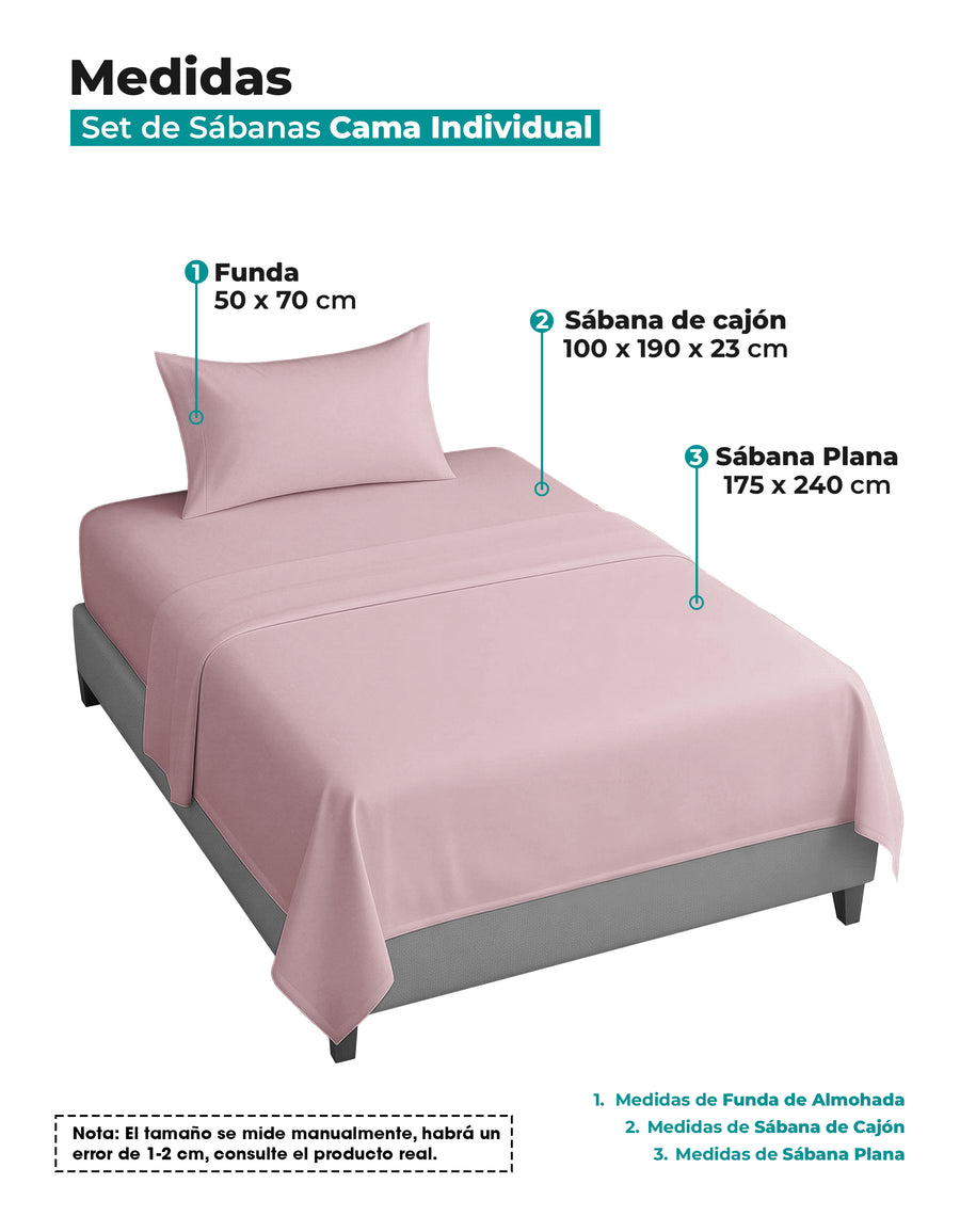 Juego de Sábanas Individual Microfibra 3 Piezas · Sábana de Cajón con Resorte color Rosa