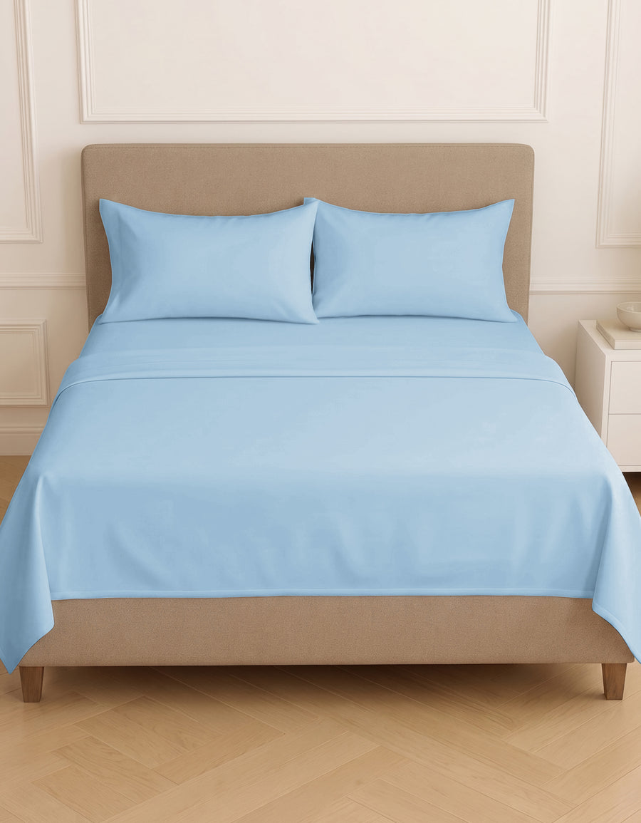 Juego de Sábanas Matrimonial Microfibra · Sábana de Cajón Ajustable color Azul Cielo