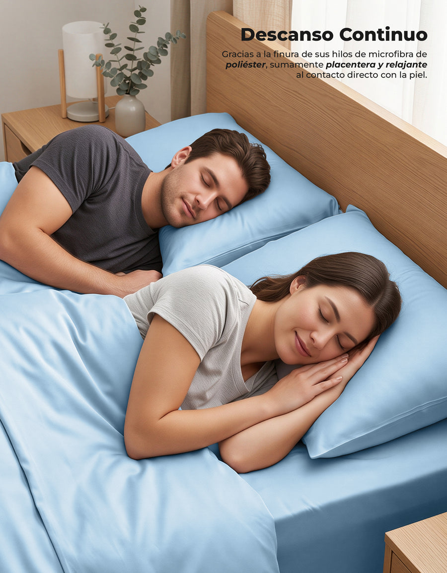 Juego de Sábanas Matrimonial Microfibra · Sábana de Cajón Ajustable color Azul Cielo