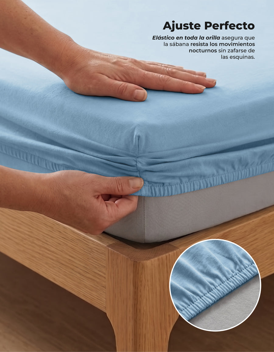 Juego de Sábanas Matrimonial Microfibra · Sábana de Cajón Ajustable color Azul Cielo