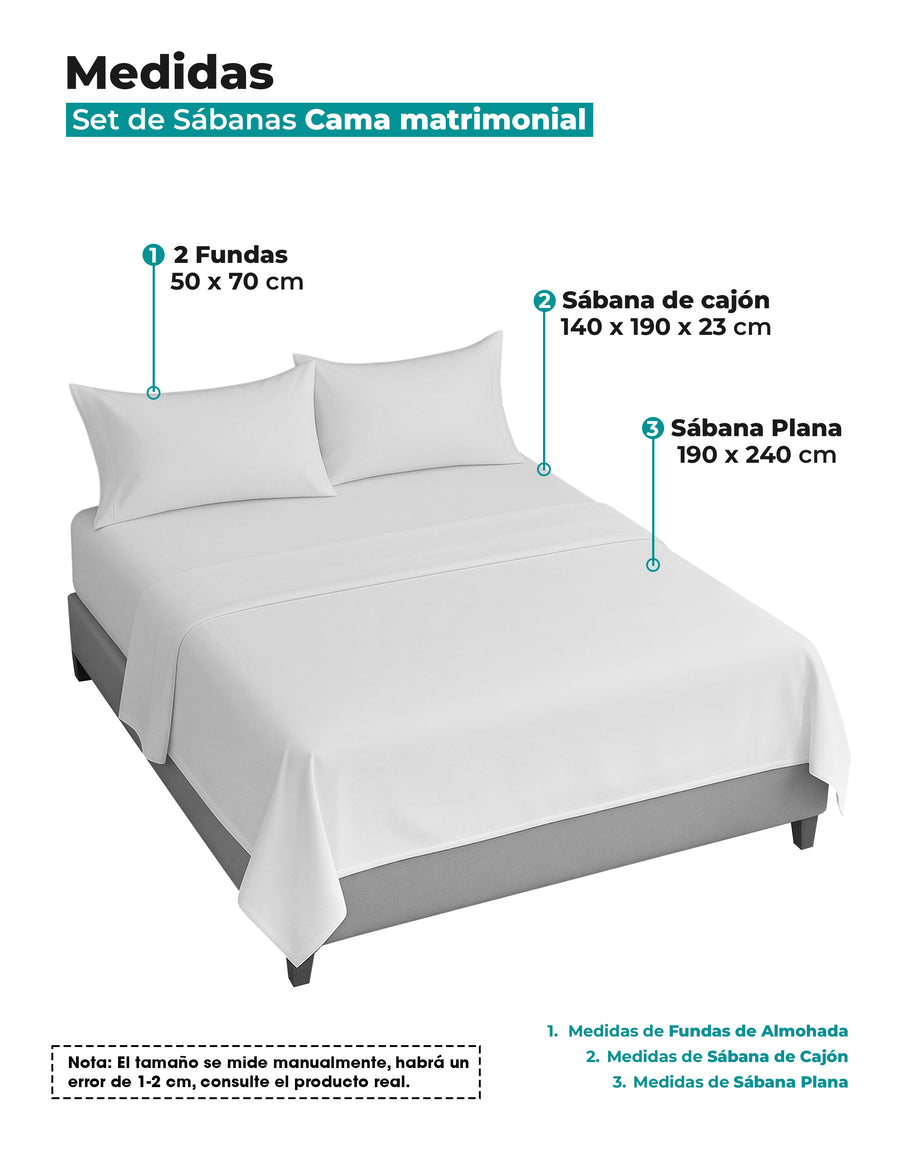 Juego de Sábanas Matrimonial Microfibra · Sábana de Cajón Ajustable color Blanco