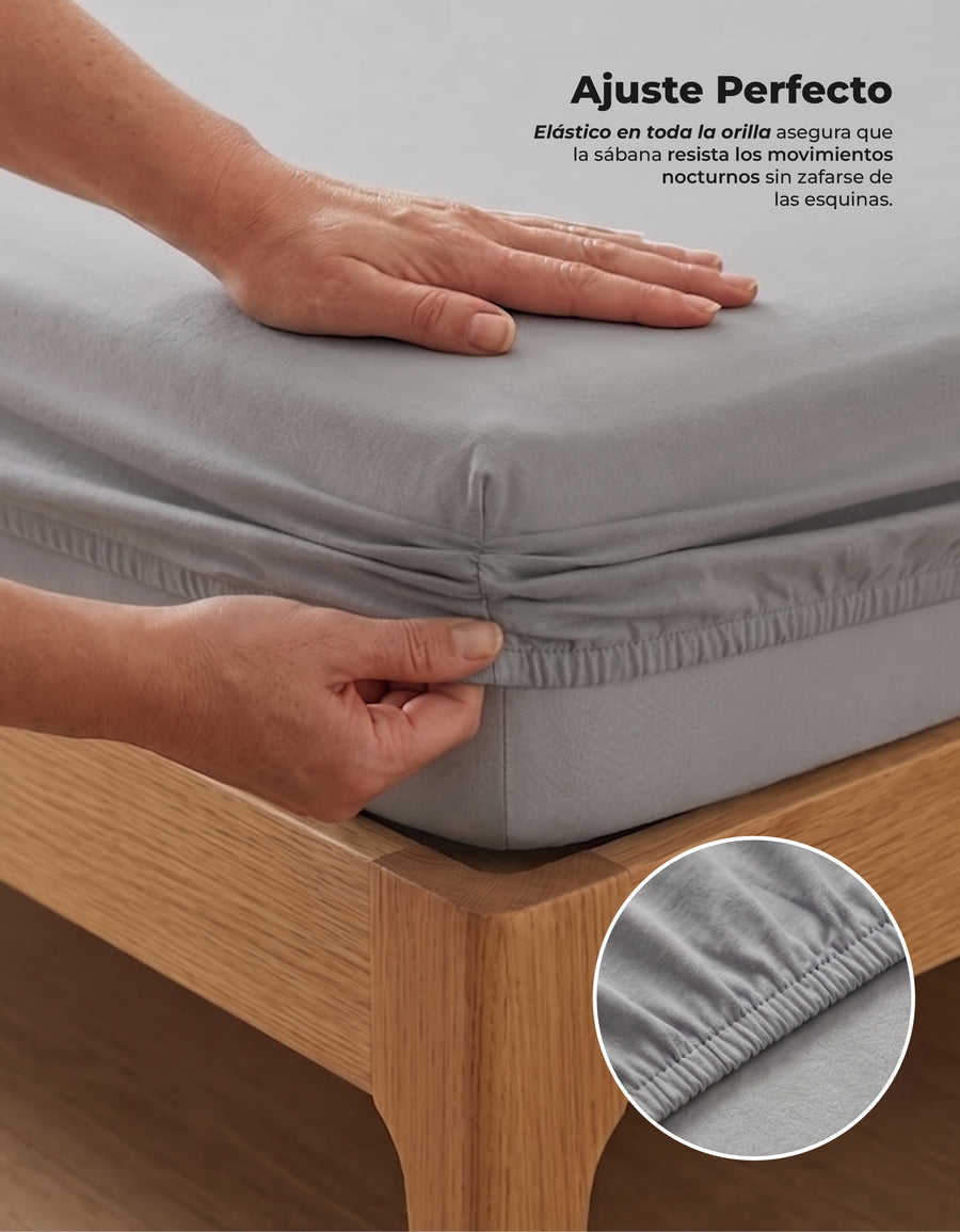Juego de Sábanas Matrimonial Microfibra · Sábana de Cajón Ajustable color Gris Claro