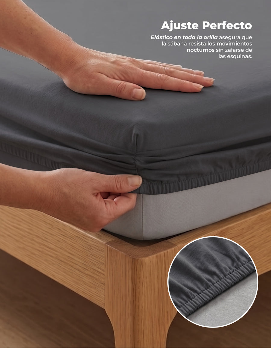 Juego de Sábanas Matrimonial Microfibra · Sábana de Cajón Ajustable color Gris Oxford