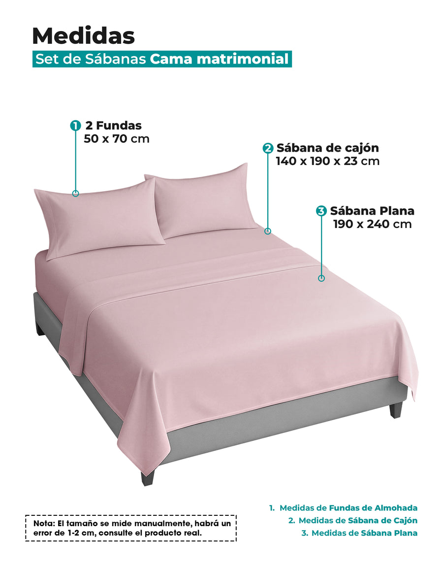 Juego de Sábanas Matrimonial Microfibra · Sábana de Cajón Ajustable color Rosa