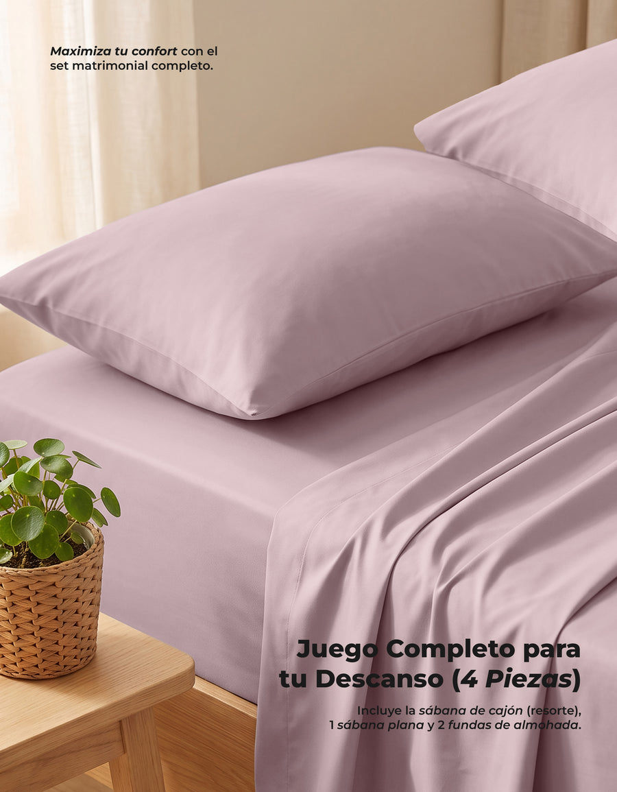 Juego de Sábanas Matrimonial Microfibra · Sábana de Cajón Ajustable color Rosa