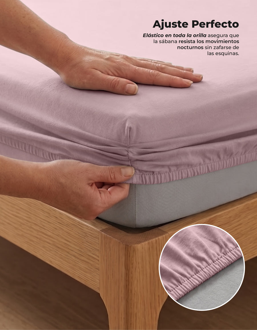 Juego de Sábanas Matrimonial Microfibra · Sábana de Cajón Ajustable color Rosa