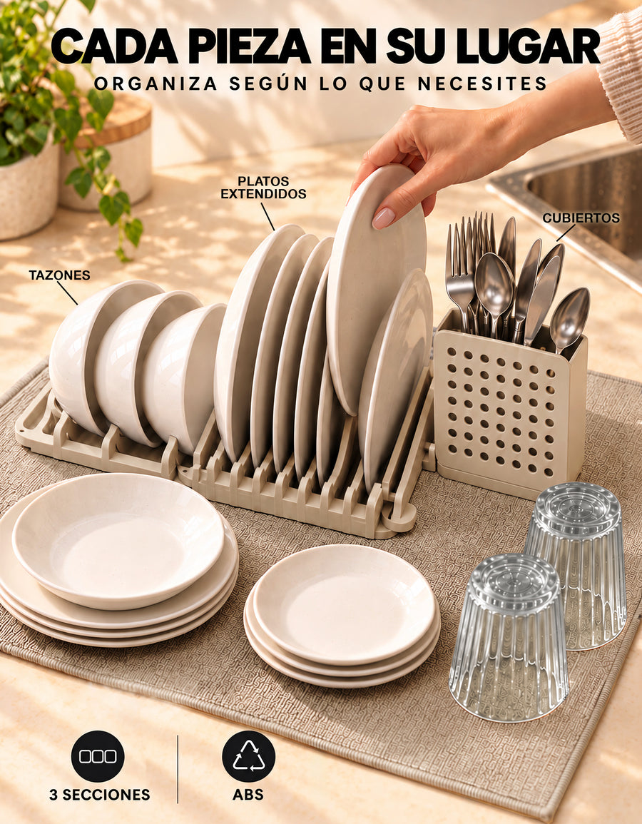 Escurridor de Platos 3 Secciones con Tapete de Secado 40 × 50 cm color Beige