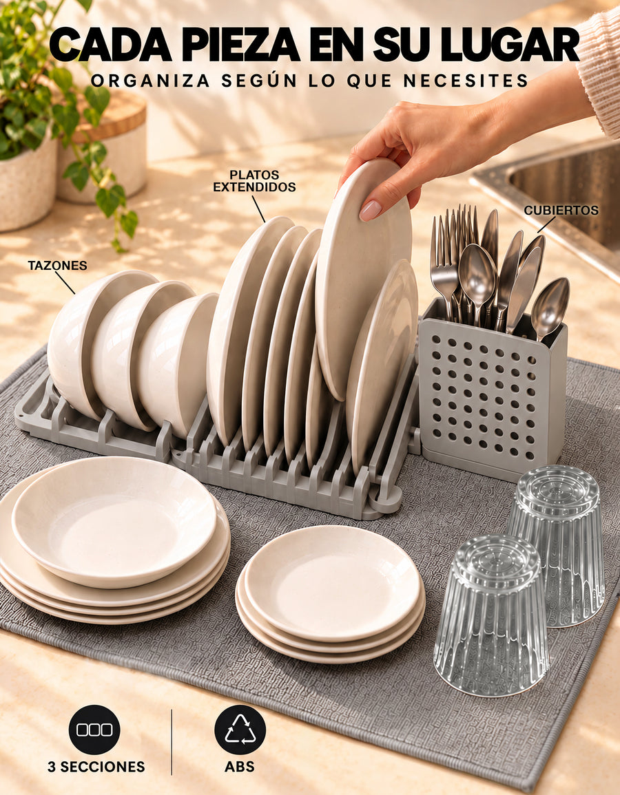 Escurridor de Platos 3 Secciones con Tapete de Secado 40 × 50 cm color Gris