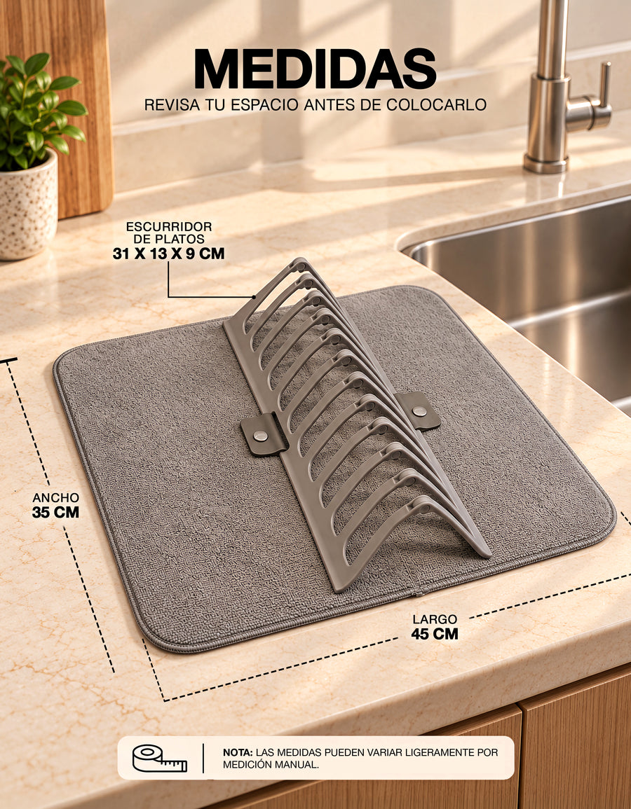 Escurridor de Platos Plegable con Tapete de Secado 35.5 × 46 cm · Gris