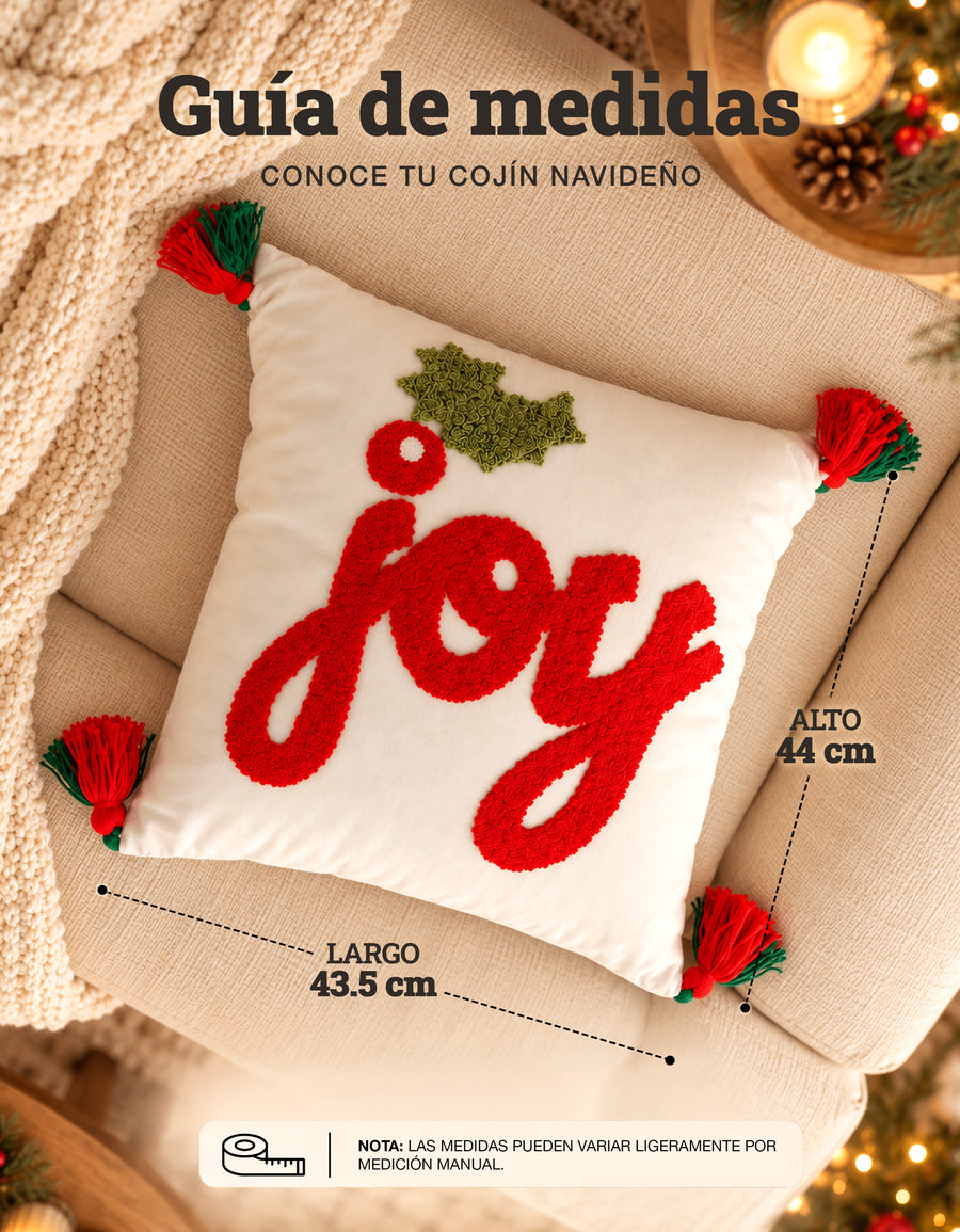 Cojín Navideño diseño JOY con pompones