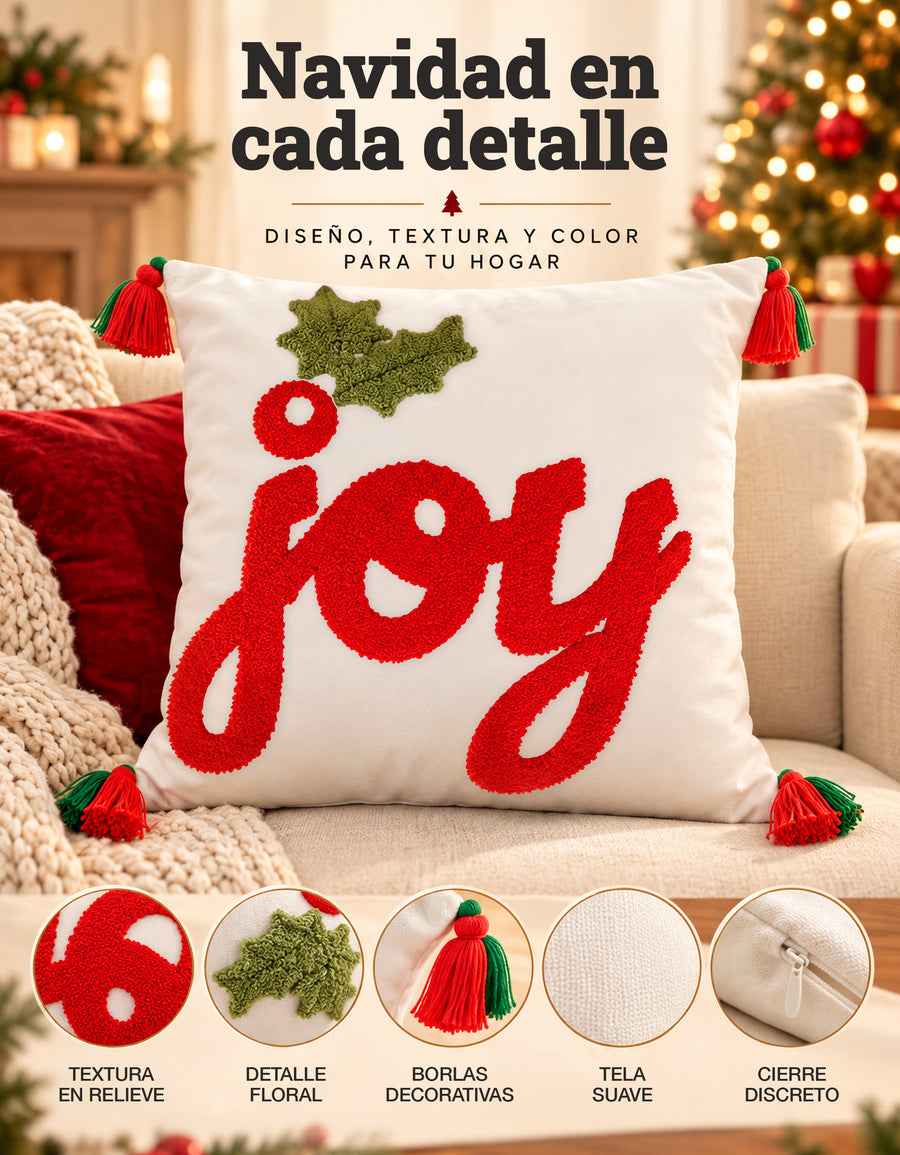 Cojín Navideño diseño JOY con pompones