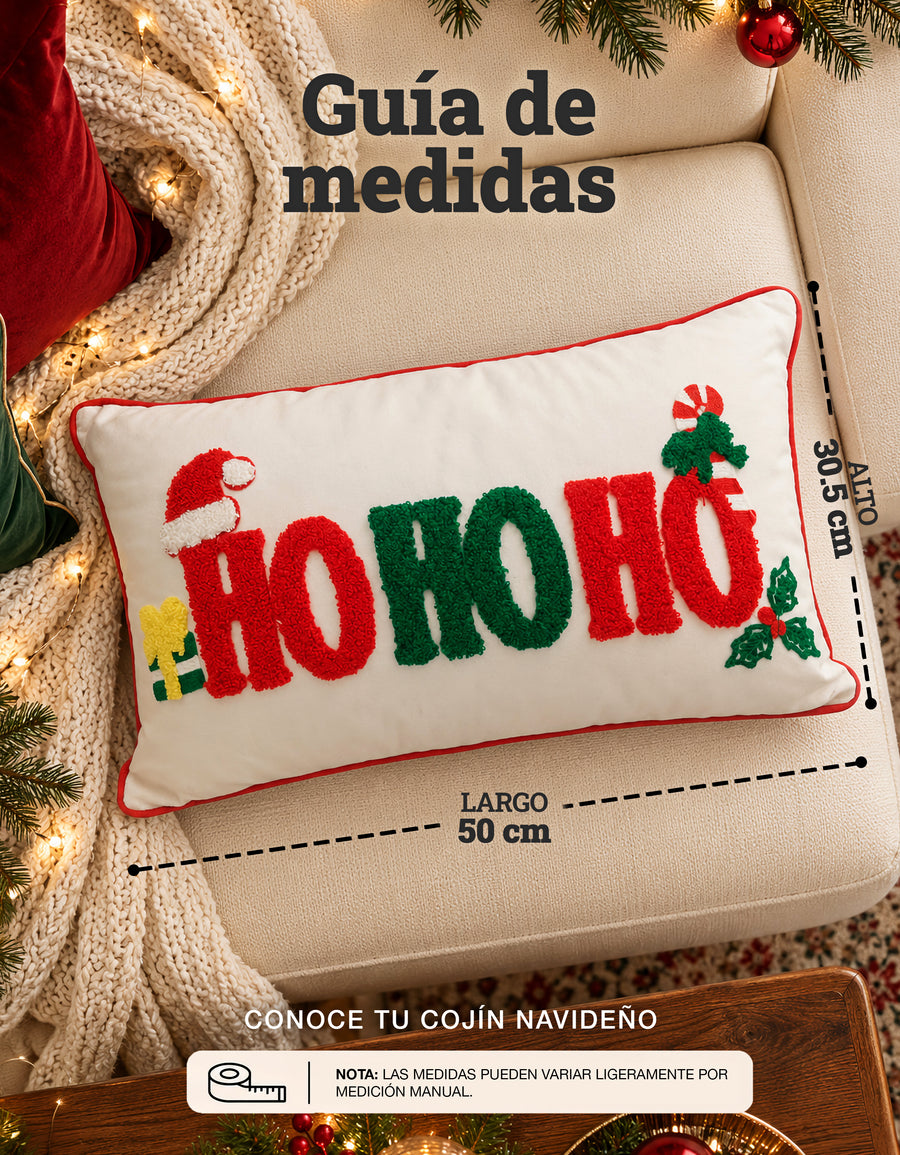 Cojín Navideño HO HO HO Rectangular con Relleno 30 × 50 cm · Decoración de Navidad