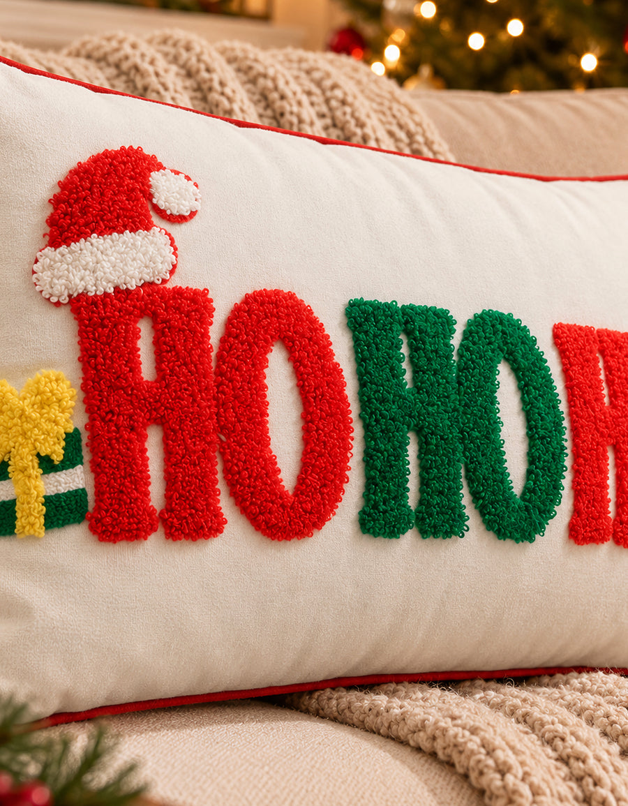 Cojín Navideño HO HO HO Rectangular con Relleno 30 × 50 cm · Decoración de Navidad