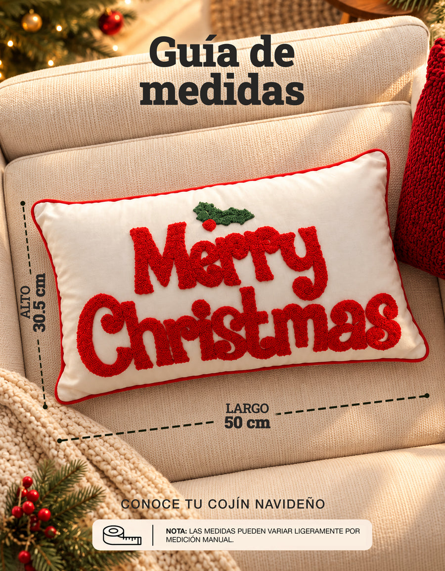 Cojín Navideño Merry Christmas Rectangular con Relleno 30 × 50 cm · Decoración de Navidad