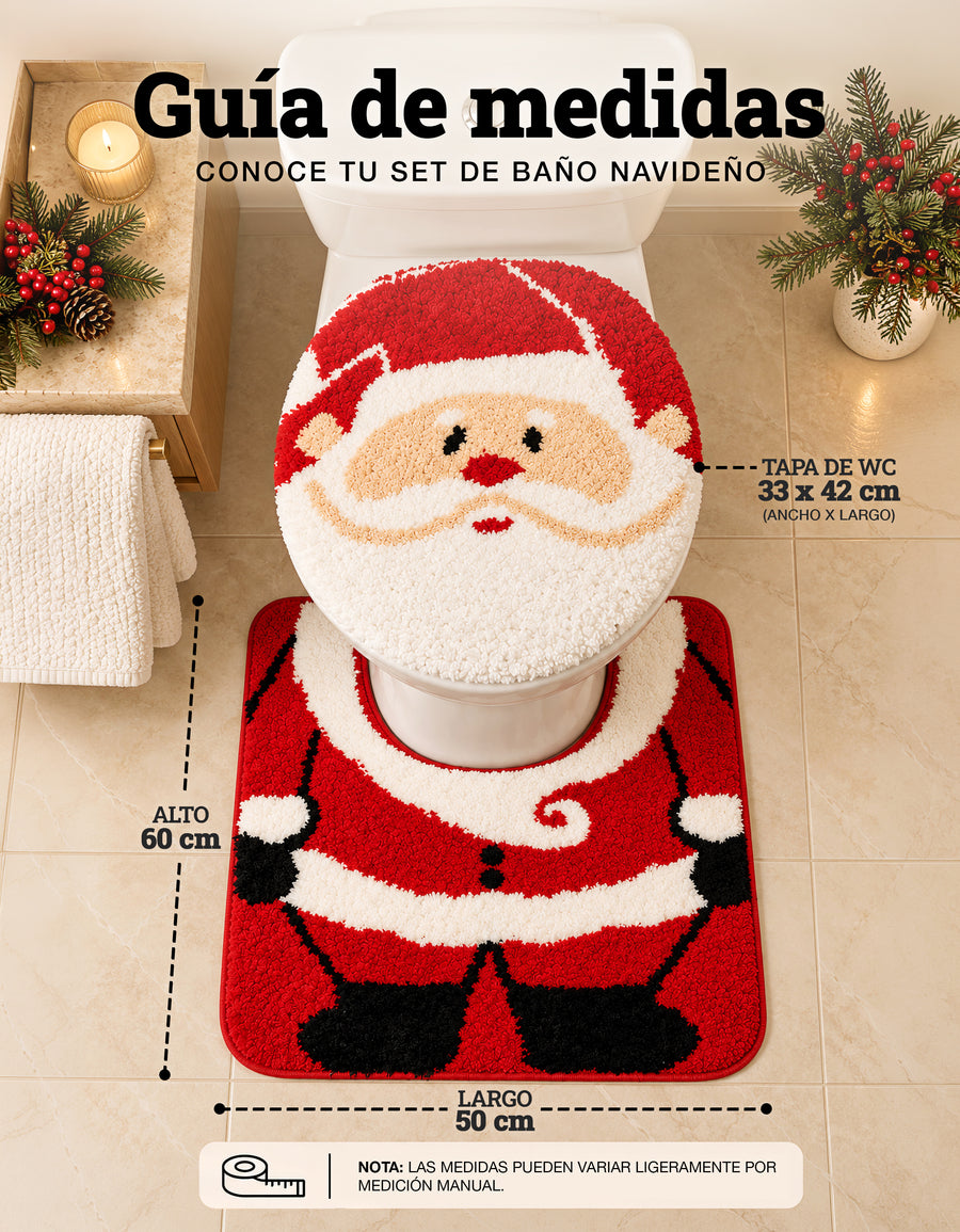 Set de Baño Navideño Santa Claus 2 Piezas · Tapete y Cubierta para Tapa de Inodoro