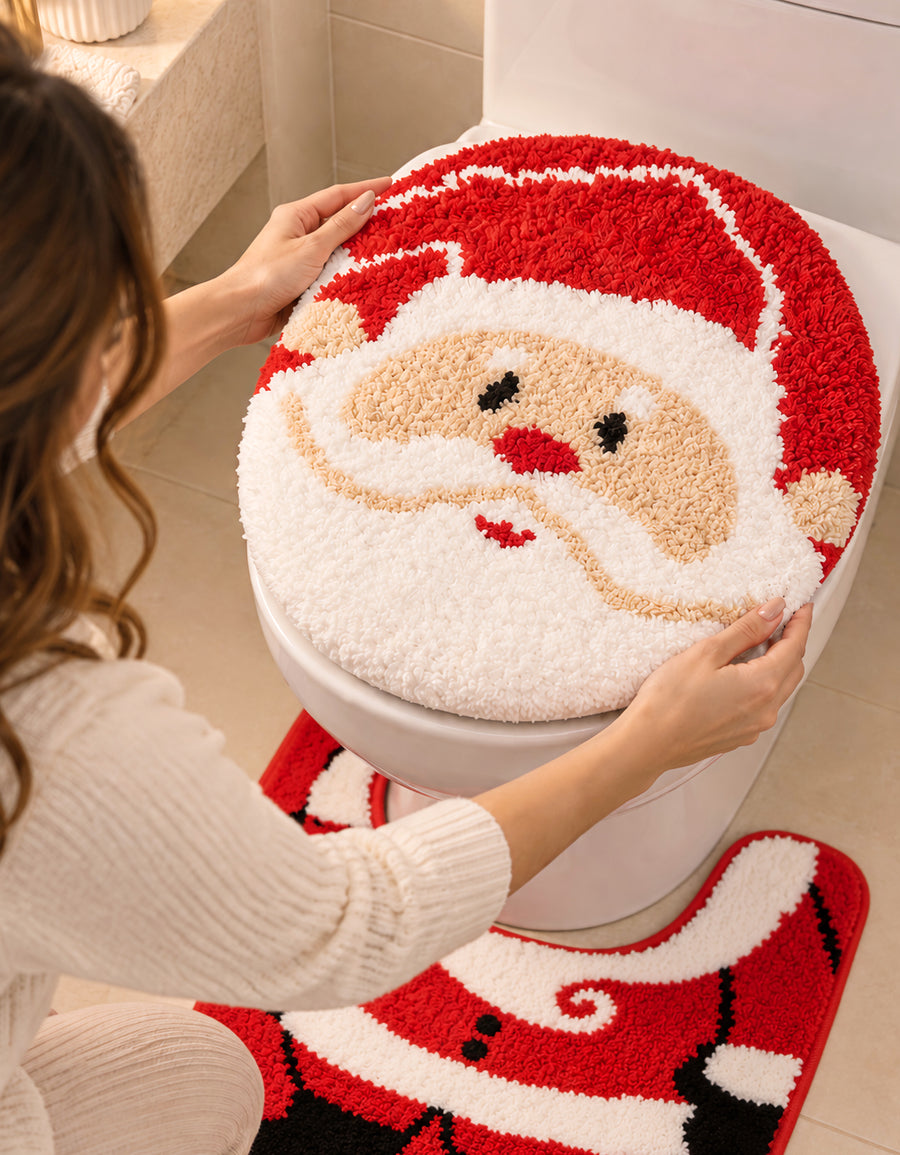 Set de Baño Navideño Santa Claus 2 Piezas · Tapete y Cubierta para Tapa de Inodoro