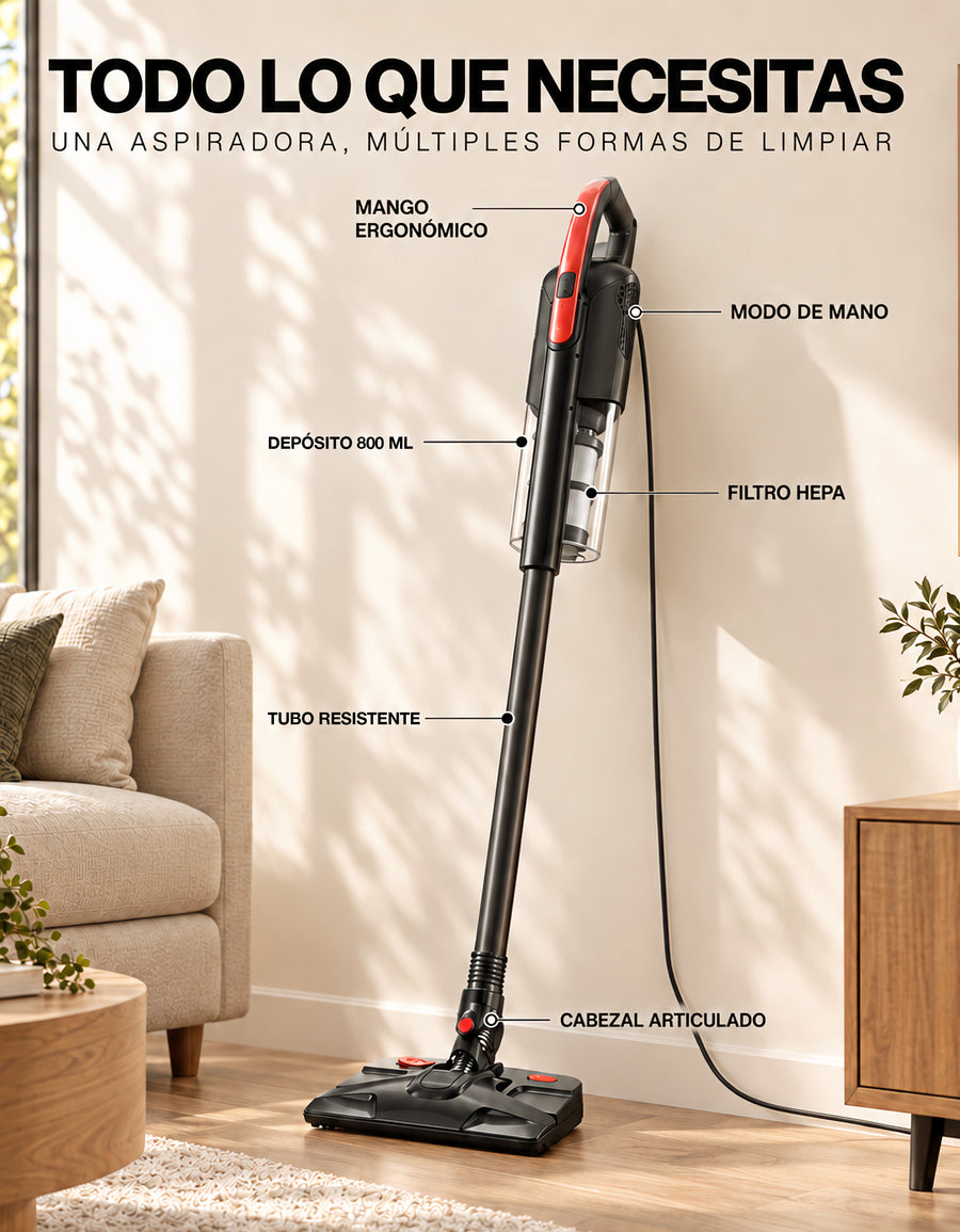 Aspiradora Vertical 2 en 1 de Mano con Filtro HEPA · 120 W · Cable 5 m