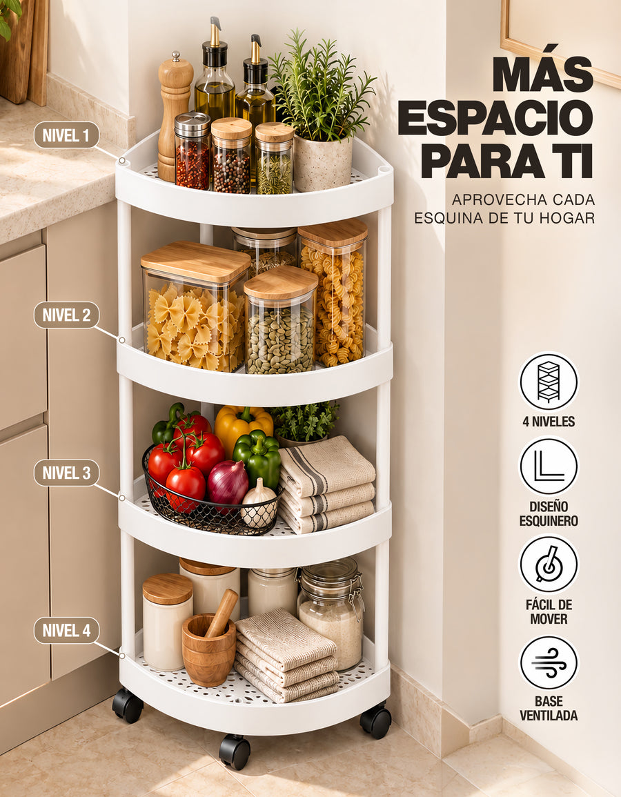 Repisa Esquinera de 4 Niveles con Ruedas · Blanca
