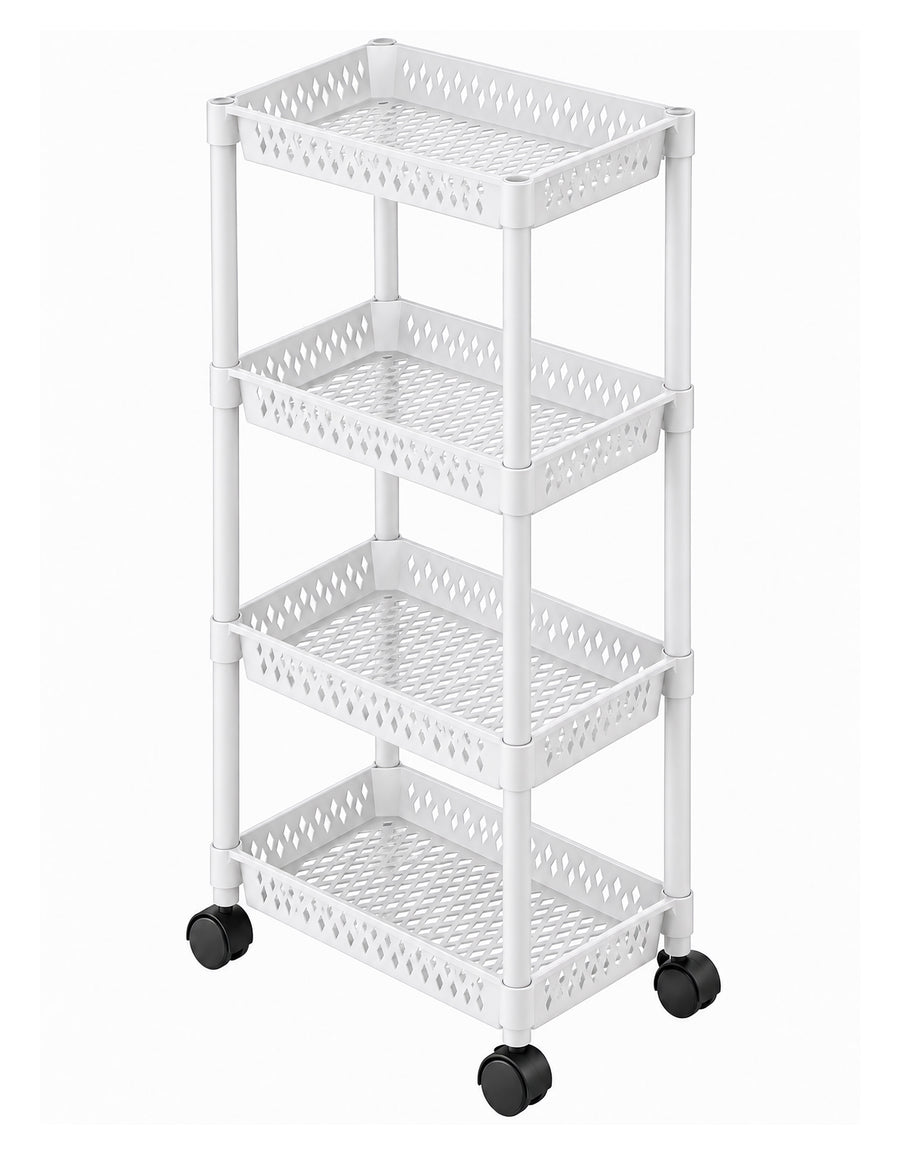 Carrito Organizador de 4 Niveles con Ruedas para Cocina color Blanco