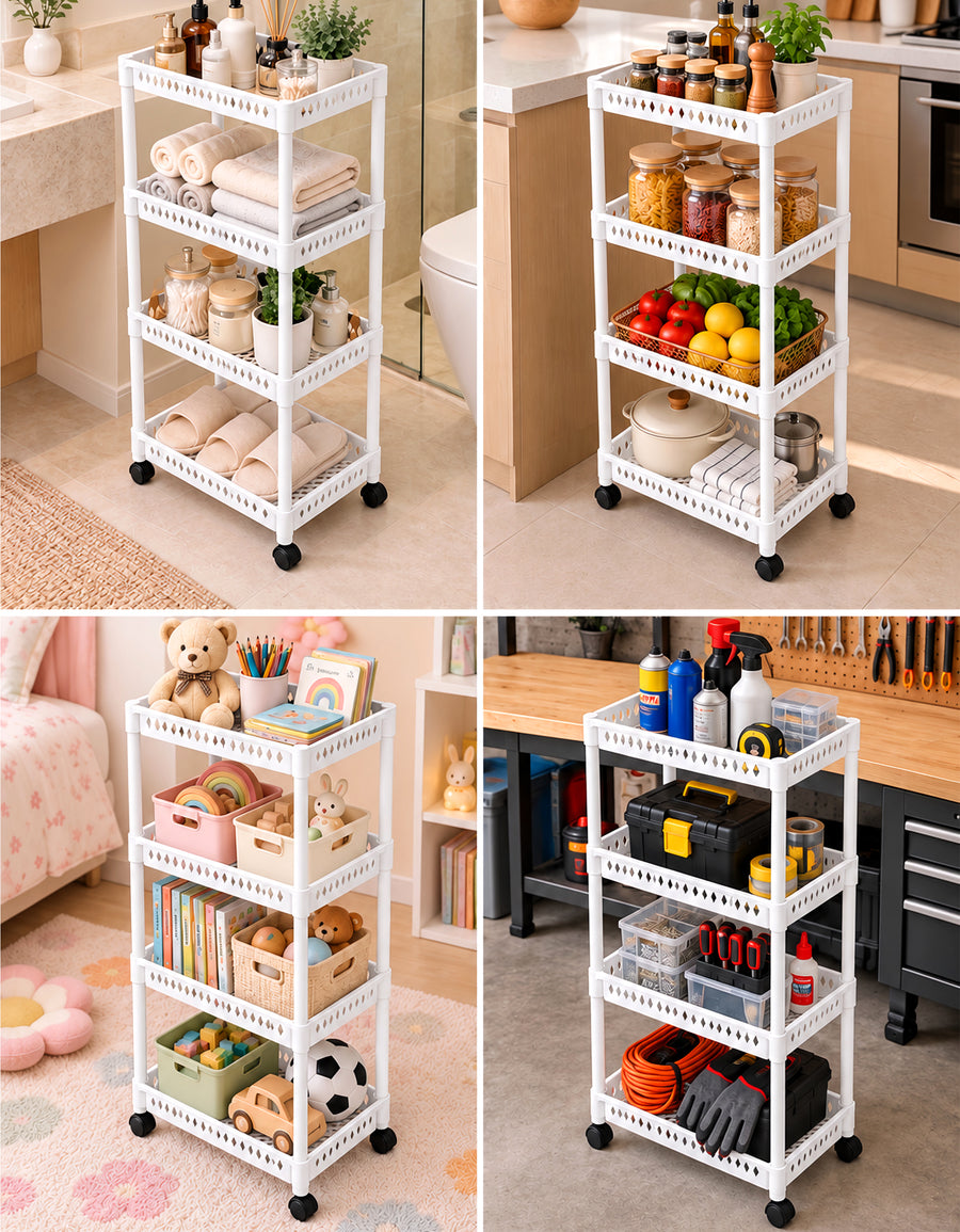 Carrito Organizador de 4 Niveles con Ruedas para Cocina color Blanco