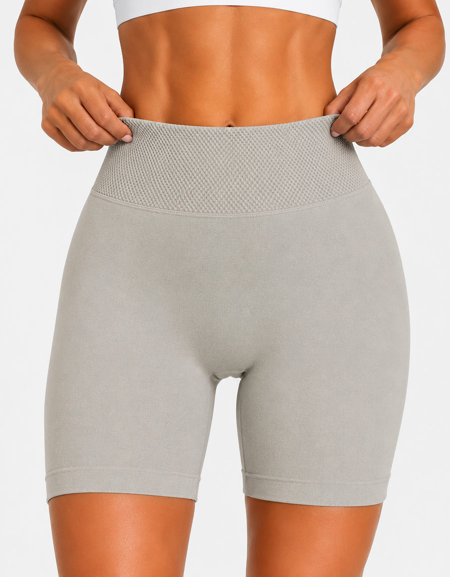 Short Largo Deportivo Mujer tipo Biker · Cintura Alta sin Costuras · Unitalla color Gris Claro