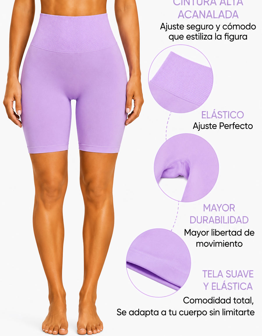 Short Largo Deportivo Mujer tipo Biker · Cintura Alta sin Costuras · Unitalla color Lila