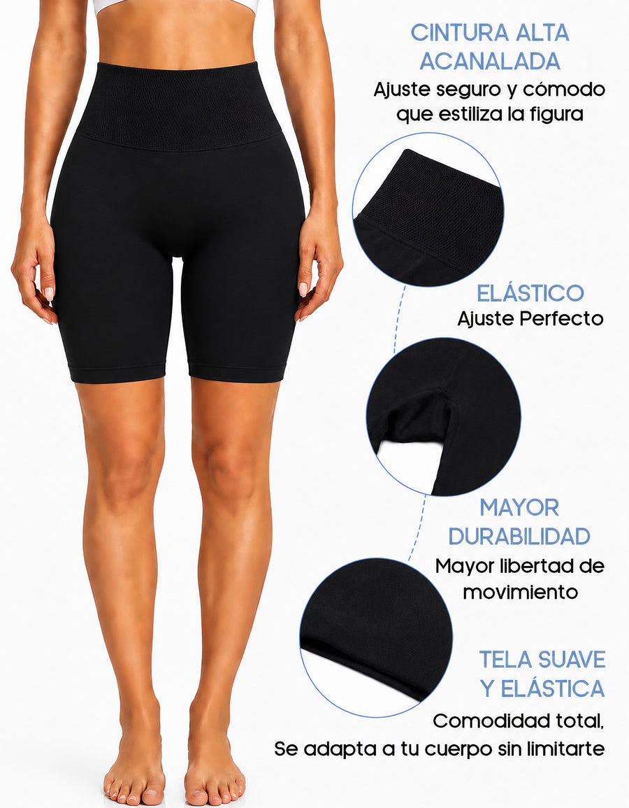 Short Largo Deportivo Mujer tipo Biker · Cintura Alta sin Costuras · Unitalla color Negro