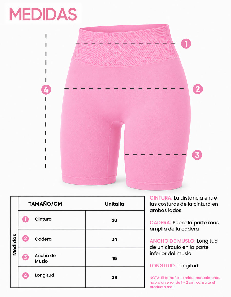 Short Largo Deportivo Mujer tipo Biker · Cintura Alta sin Costuras · Unitalla color Rosa Claro