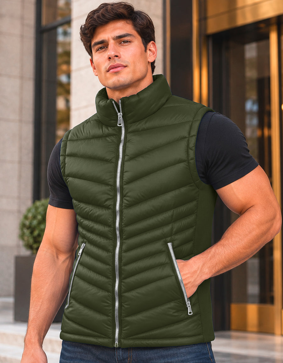 Chaleco Acolchado Hombre Ligero e Impermeable color Verde Militar