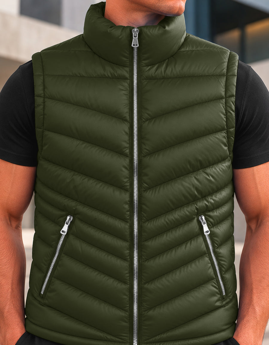 Chaleco Acolchado Hombre Ligero e Impermeable color Verde Militar