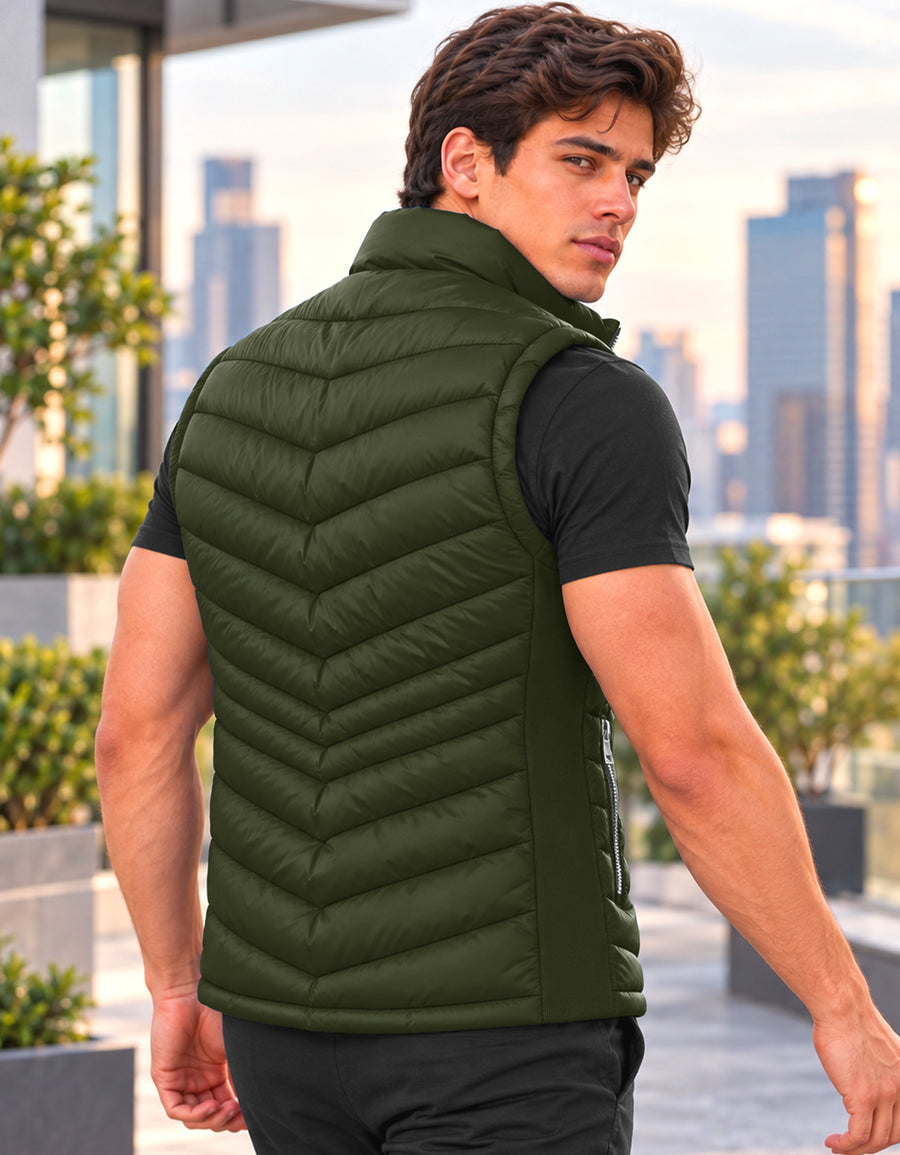 Chaleco Acolchado Hombre Ligero e Impermeable color Verde Militar