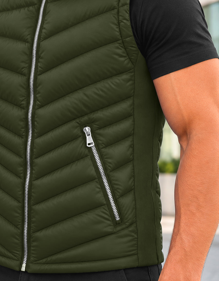 Chaleco Acolchado Hombre Ligero e Impermeable color Verde Militar