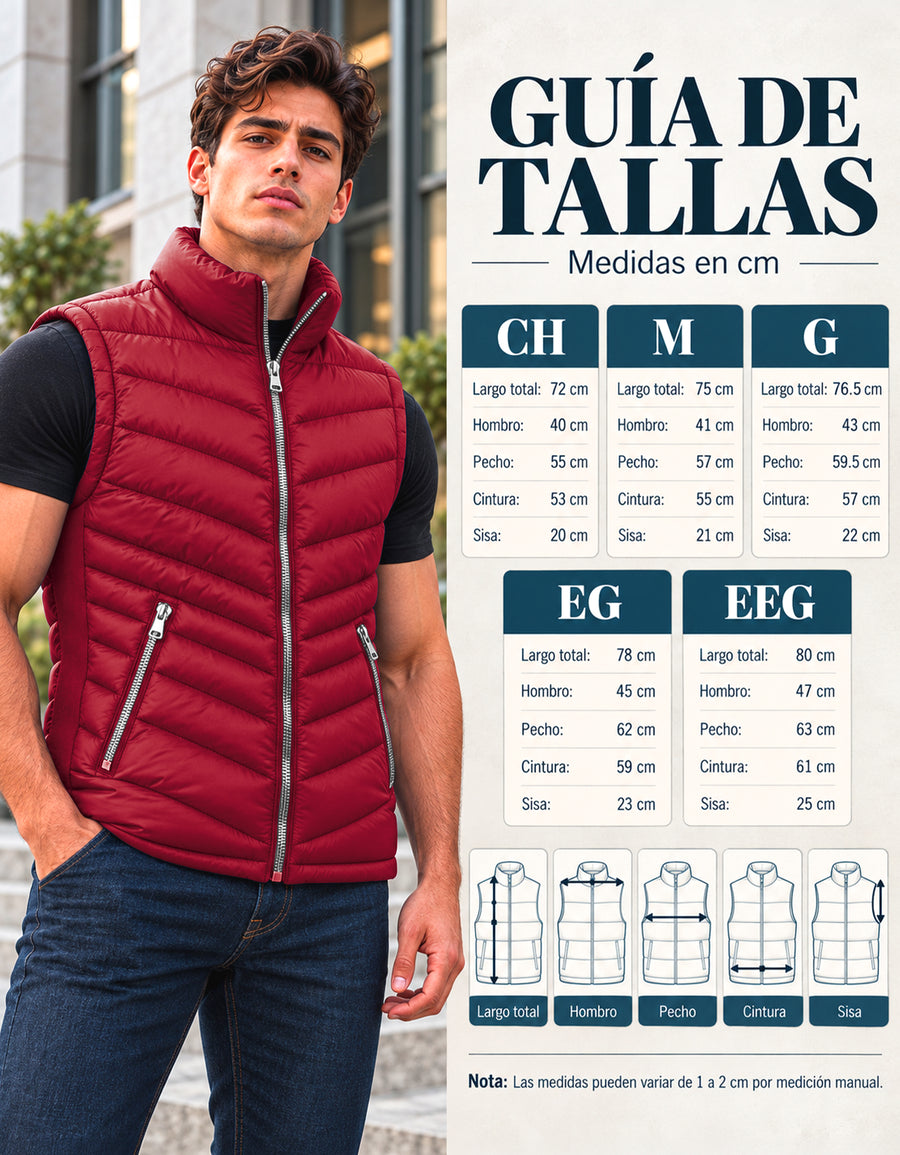 Chaleco Acolchado Hombre Ligero e Impermeable color Vino