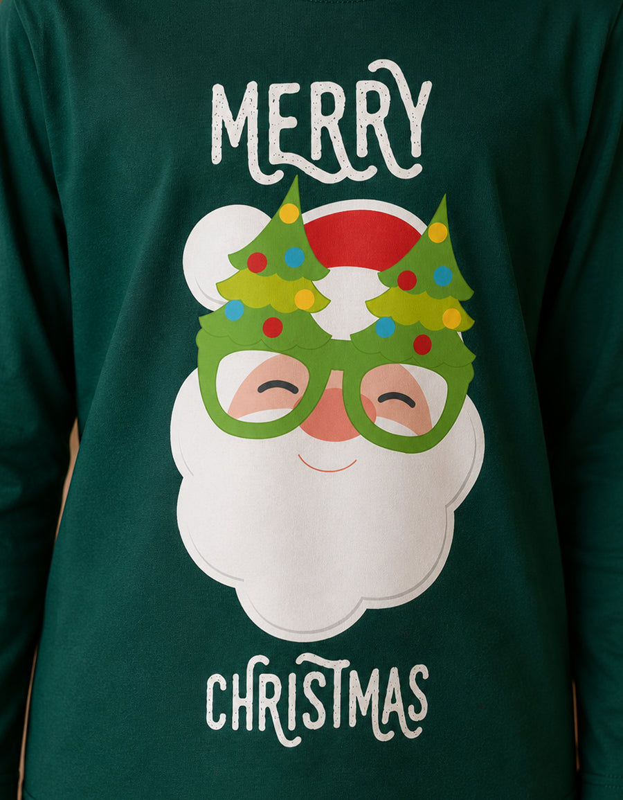 Pijama Navideña Familiar diseño Santa Claus verde