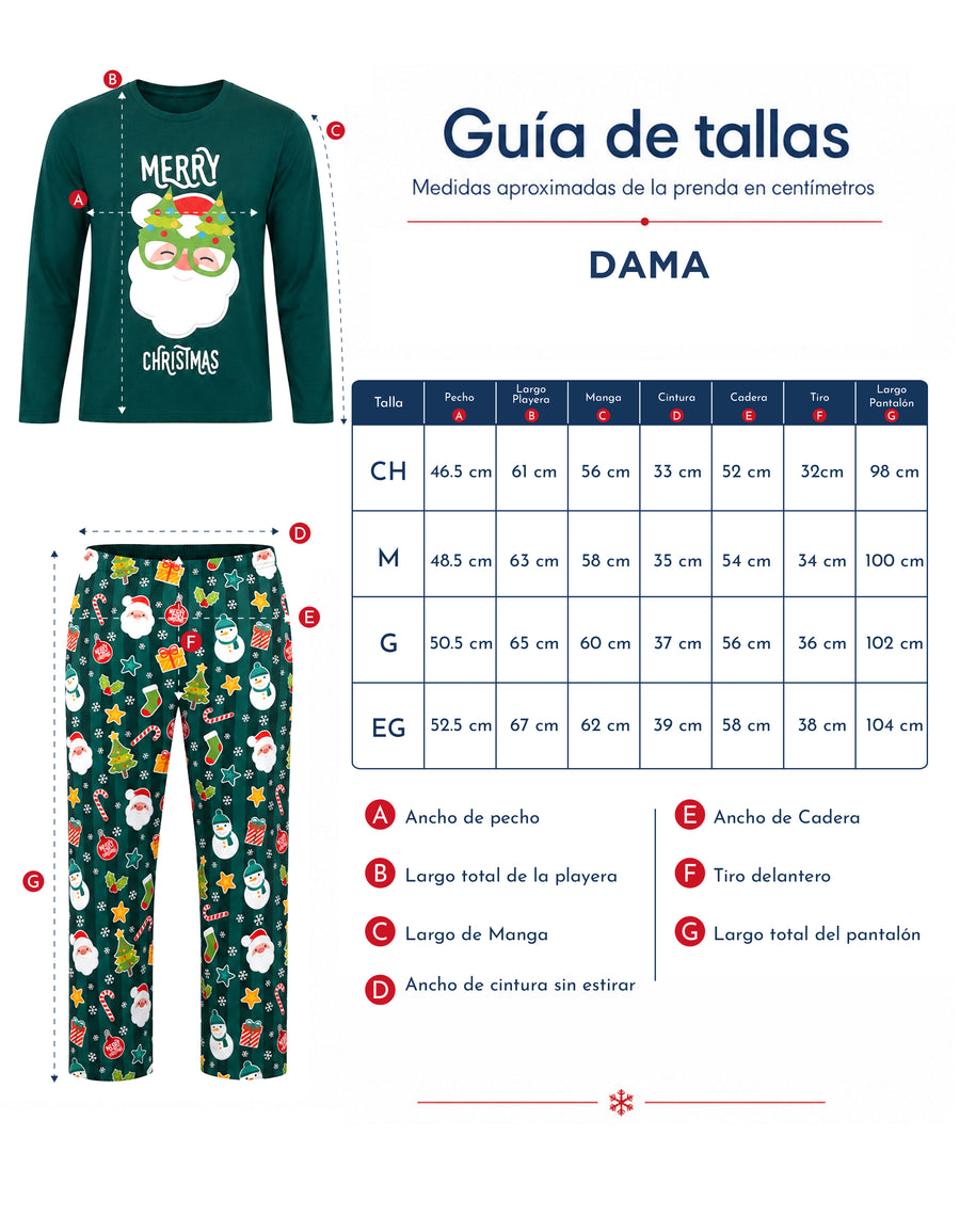 Pijama Navideña Familiar diseño Santa Claus verde
