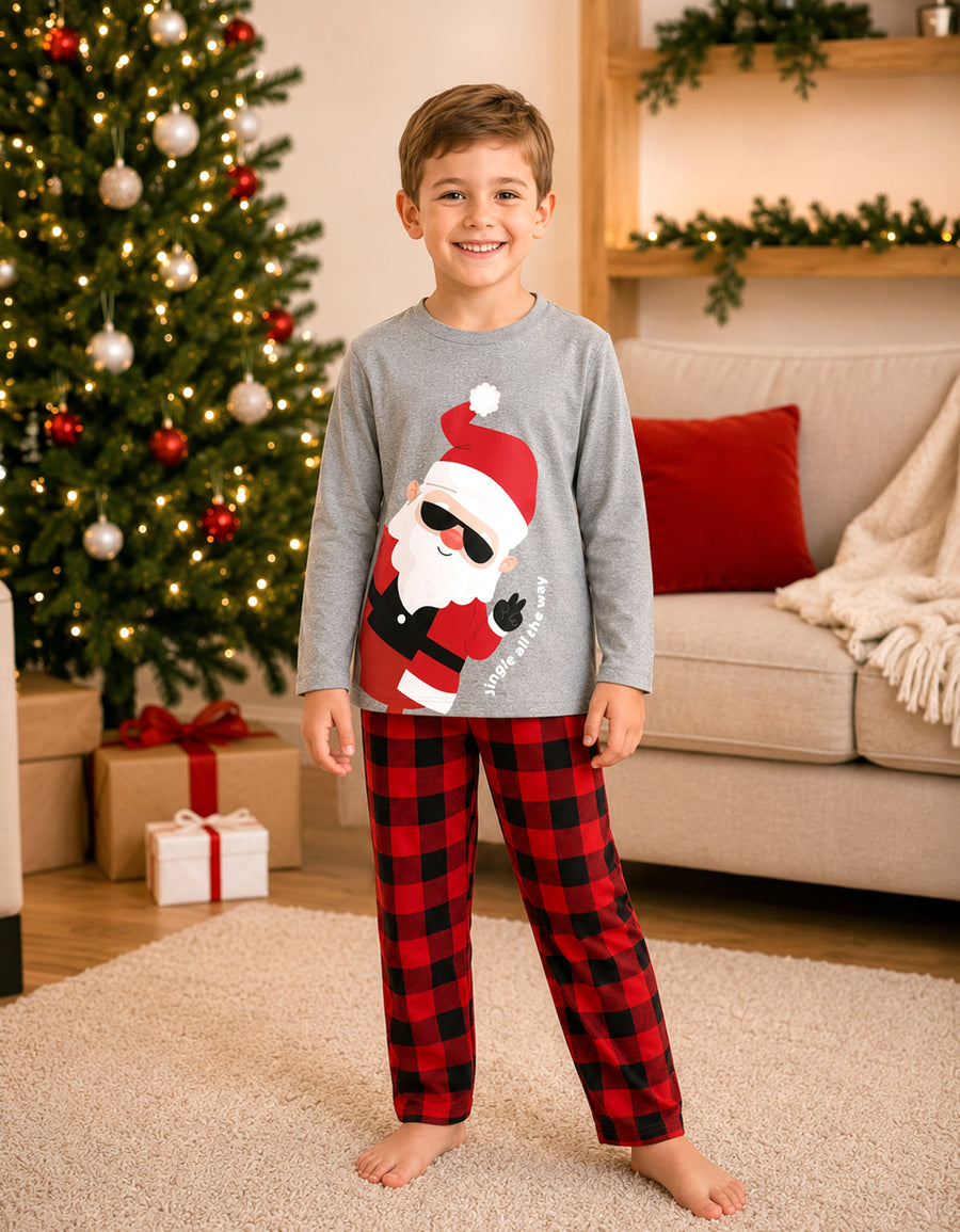 Pijama Navideña Familiar diseño Santa Claus cuadros rojos