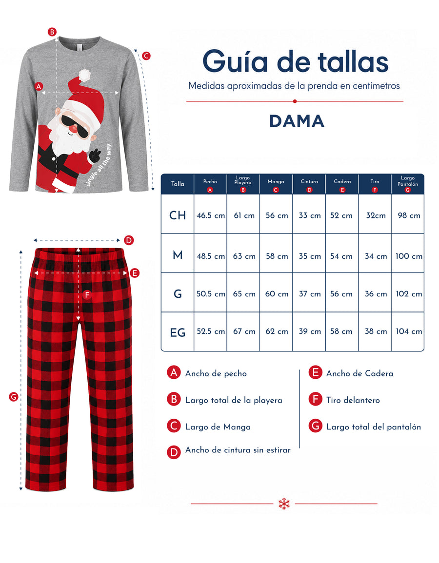 Pijama Navideña Familiar diseño Santa Claus cuadros rojos