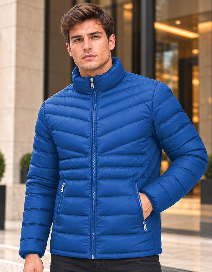 Chamarra Acolchada Hombre Ligera e Impermeable · Cuello Alto color Azul