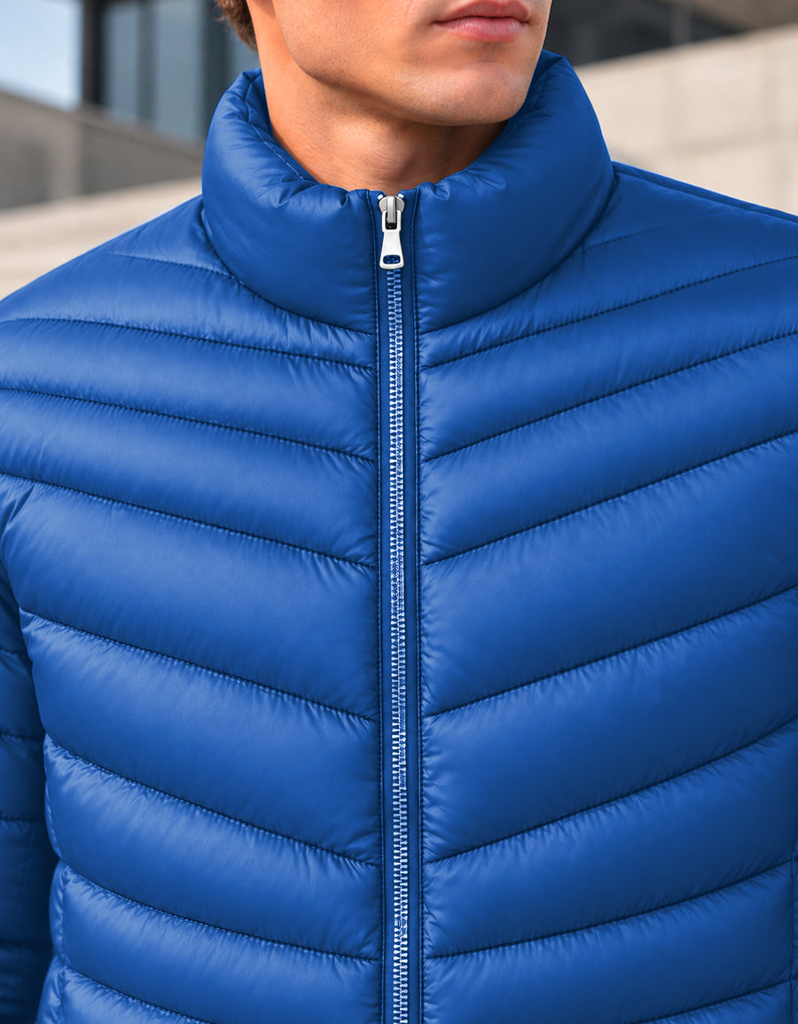 Chamarra Acolchada Hombre Ligera e Impermeable · Cuello Alto color Azul