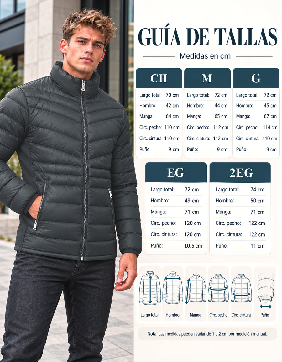 Chamarra Acolchada Hombre Ligera e Impermeable · Cuello Alto color Gris Oxford