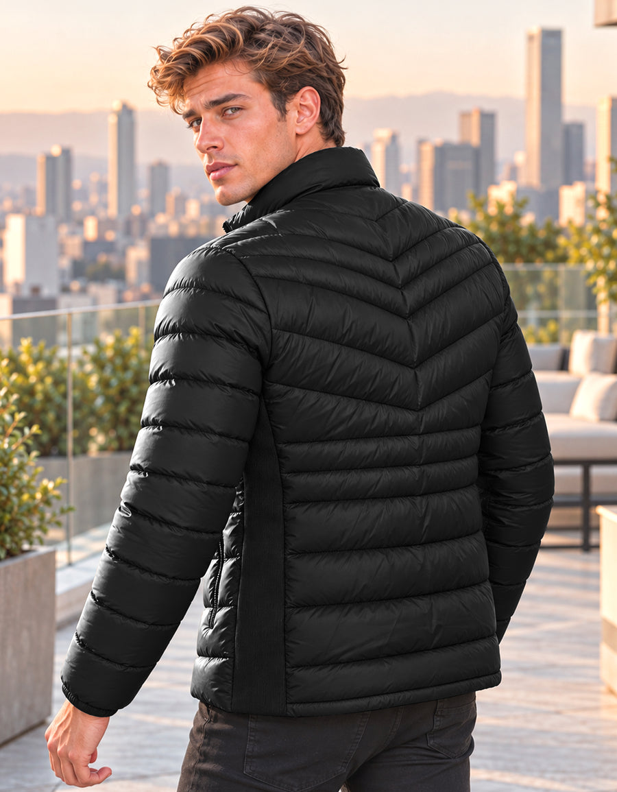Chamarra Acolchada Hombre Ligera e Impermeable · Cuello Alto color Negro