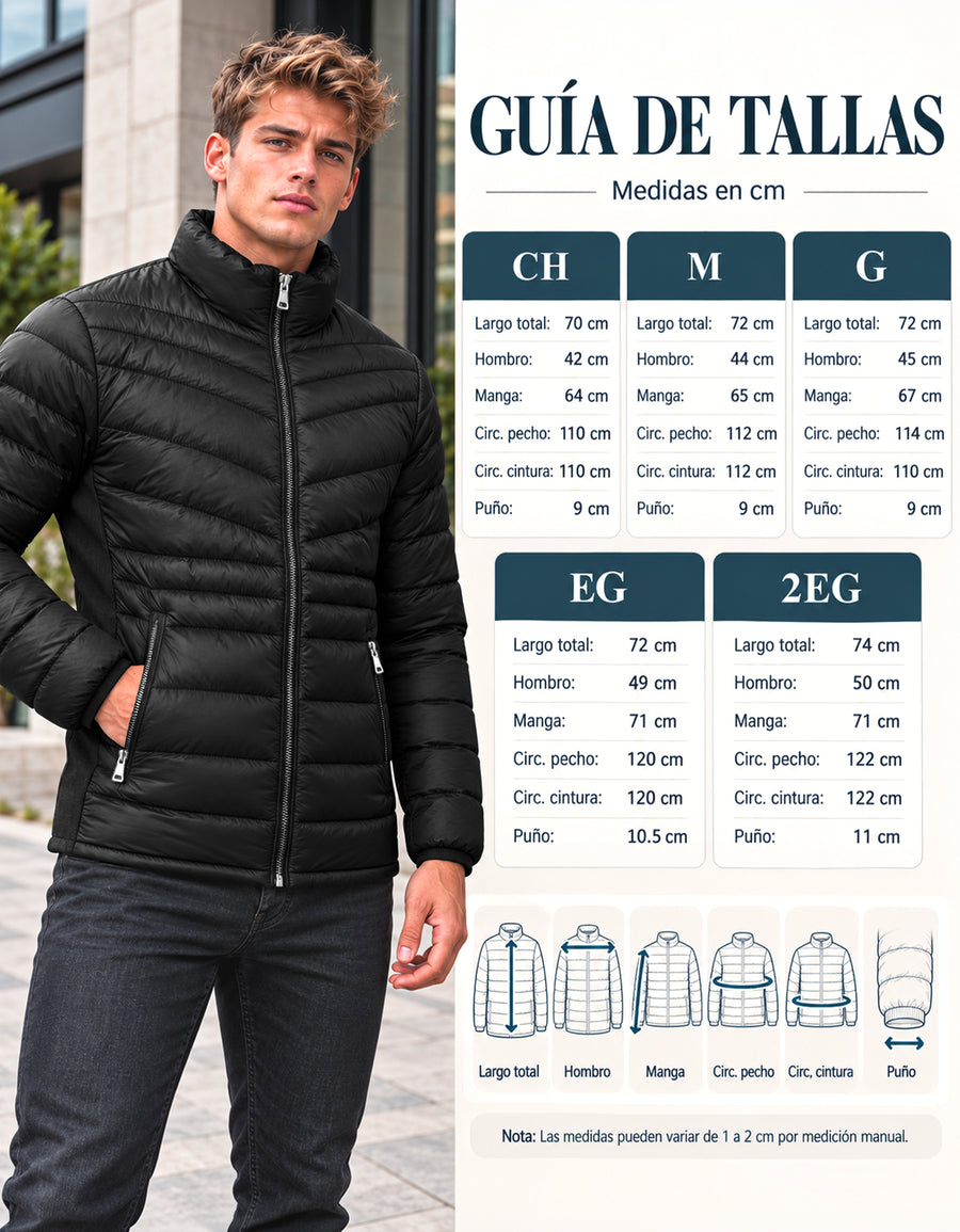 Chamarra Acolchada Hombre Ligera e Impermeable · Cuello Alto color Negro