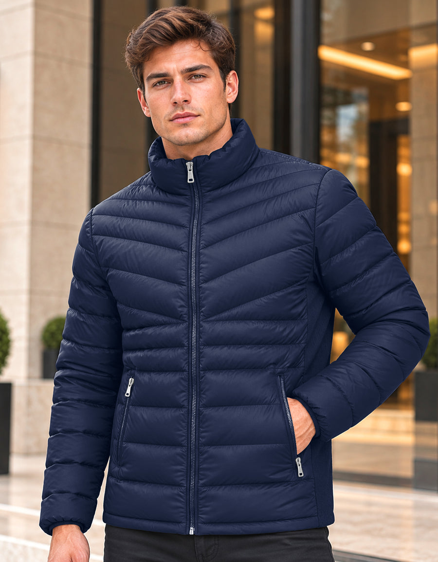 Chamarra Acolchada Hombre Ligera e Impermeable · Cuello Alto color Azul Marino