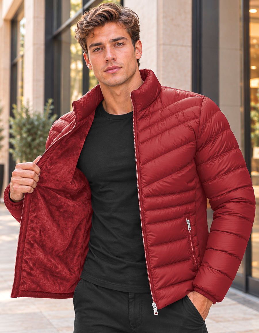 Chamarra Acolchada Hombre Ligera e Impermeable · Cuello Alto color Rojo