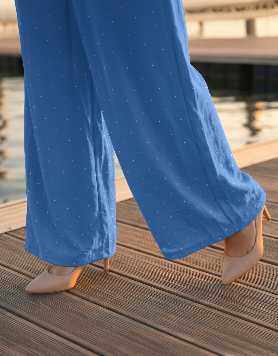Pantalón Palazzo Mujer Pierna Ancha · Cintura Alta Casual · Unitalla color Azul
