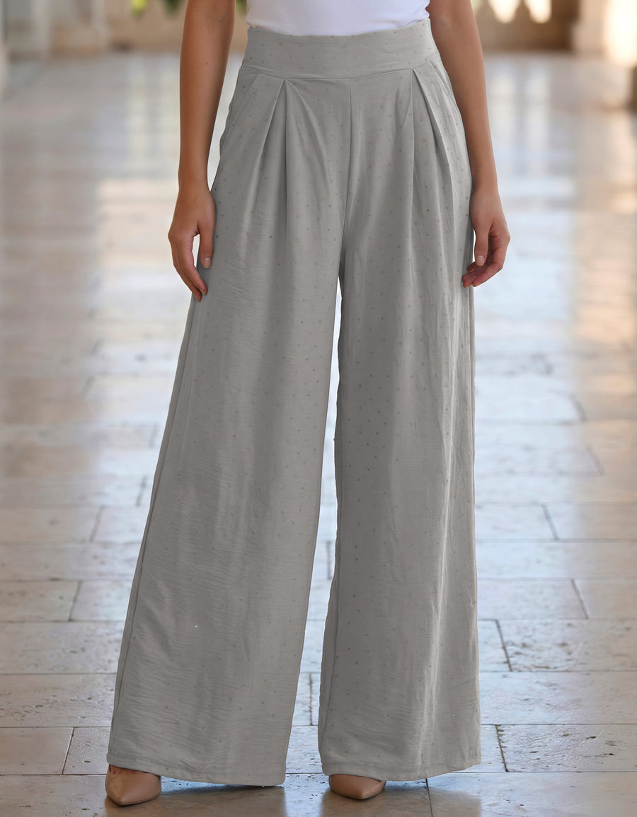 Pantalón Palazzo Mujer Pierna Ancha · Cintura Alta Casual · Unitalla color Gris