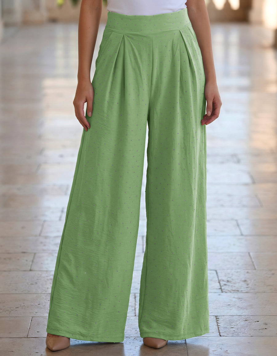 Pantalón Palazzo Mujer Pierna Ancha · Cintura Alta Casual · Unitalla color Verde