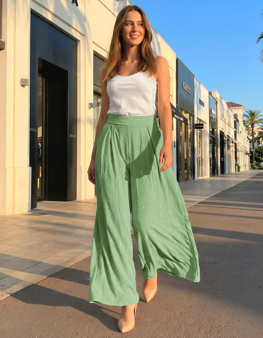 Pantalón Palazzo Mujer Pierna Ancha · Cintura Alta Casual · Unitalla color Verde