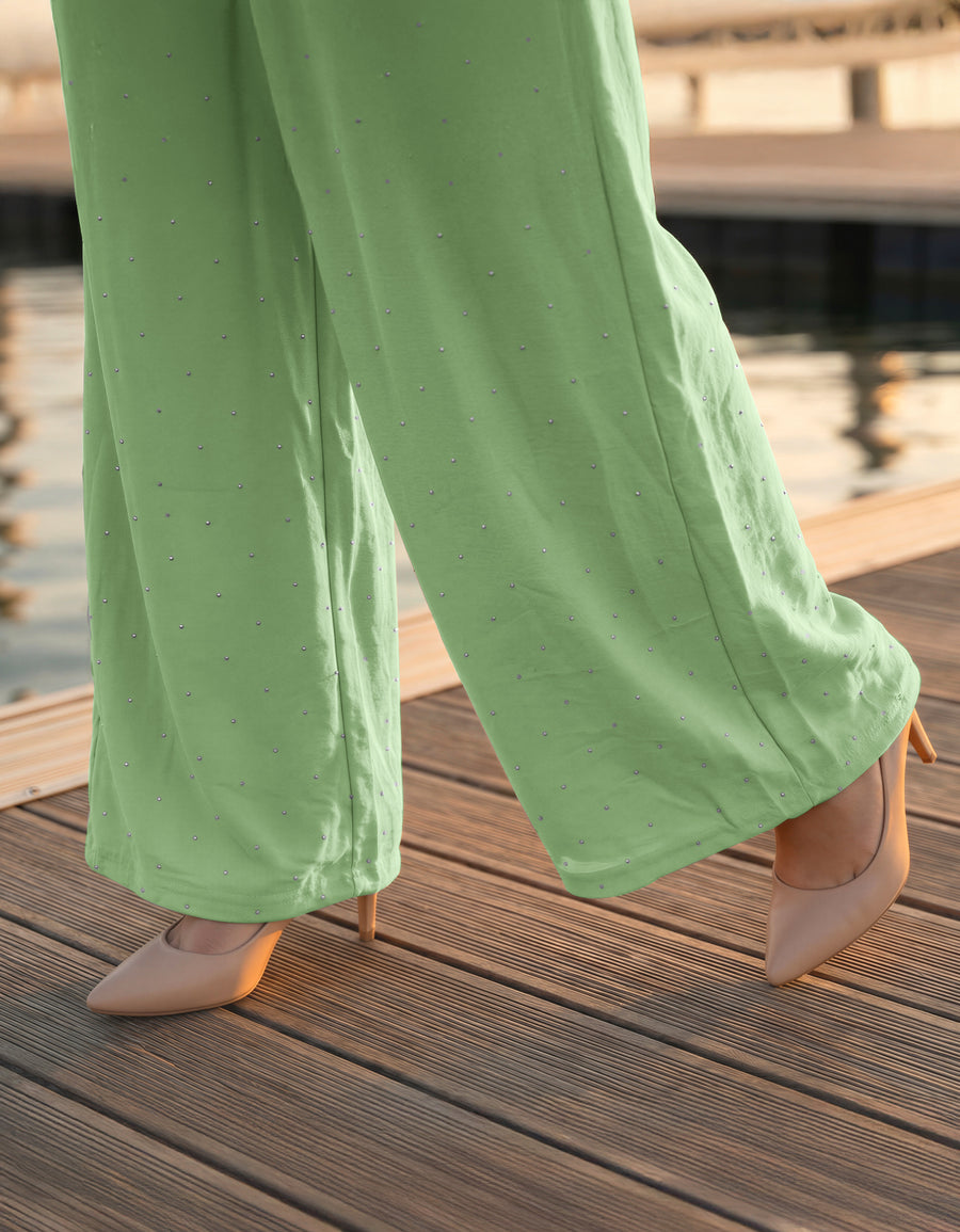 Pantalón Palazzo Mujer Pierna Ancha · Cintura Alta Casual · Unitalla color Verde