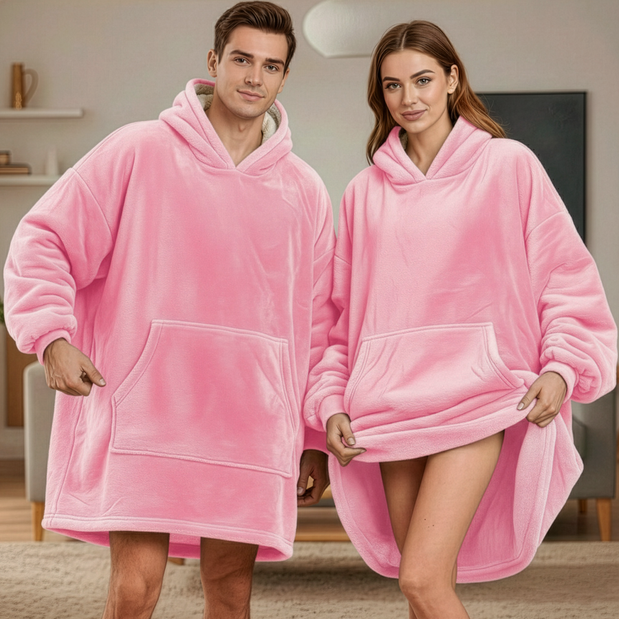 Sudadera Cobija con Capucha Unisex · Oversize Afelpada con Sherpa · Rosa color Rosa